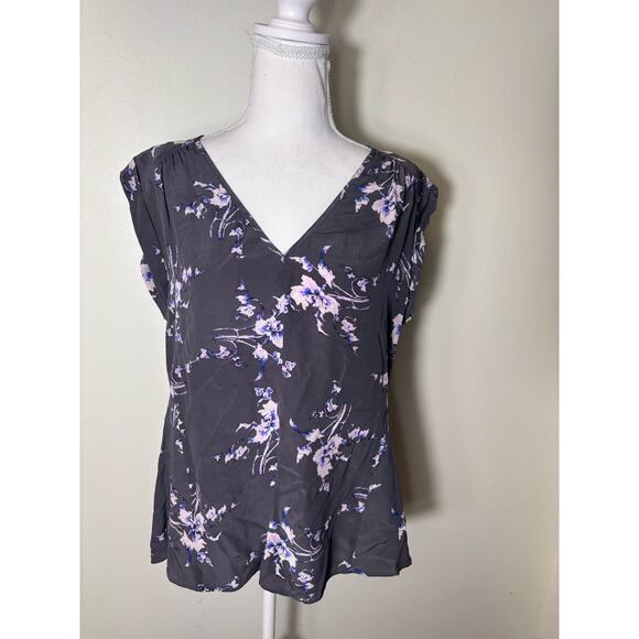 Rebecca Taylor Gray Floral Sleeveless Silk Top Sz 10 - Picture 1 of 4